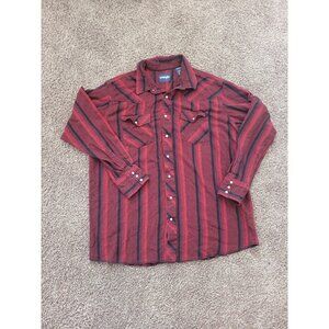 Wrangler Pearl Snap Shirt Mens XXL Long Plaid Flannel Western Cowboy Button Down